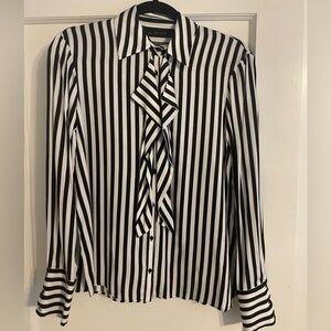 NWOT Zara black and white striped ruffled button up